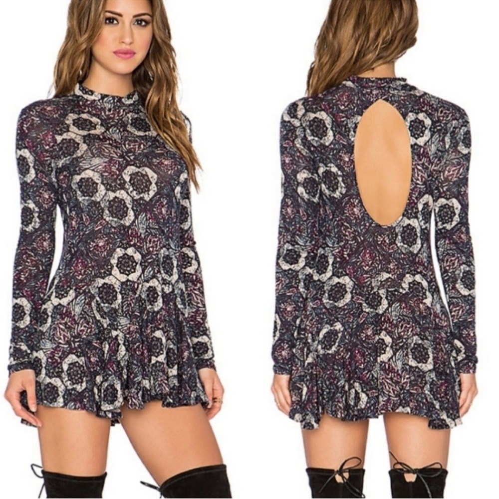 ✨NWT Free People Plum Purple Annabelle Printed Tunic Mini Dress Size L